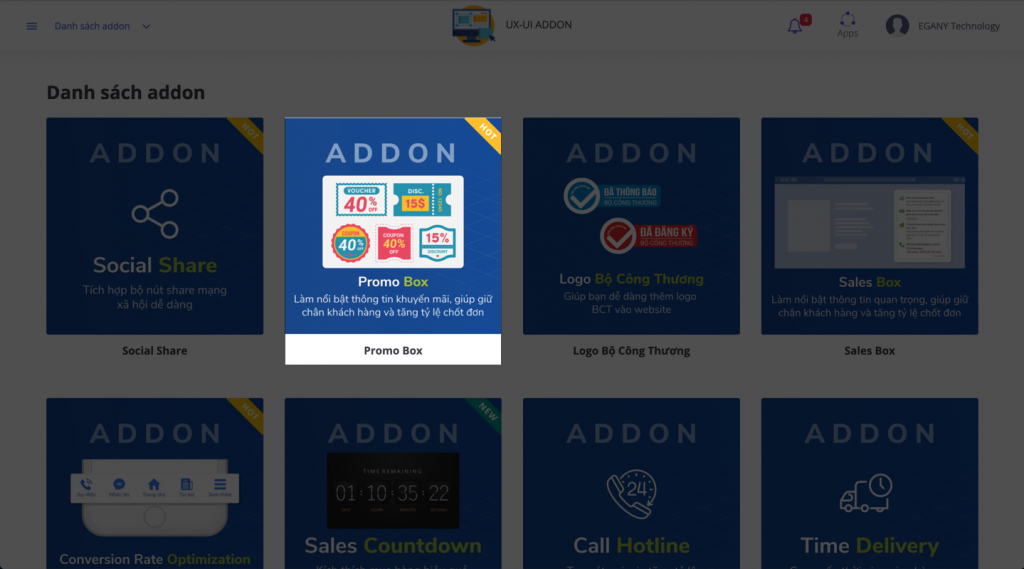 UX/UI Addons Ra mắt addon Promo Box Product Updates EGANY