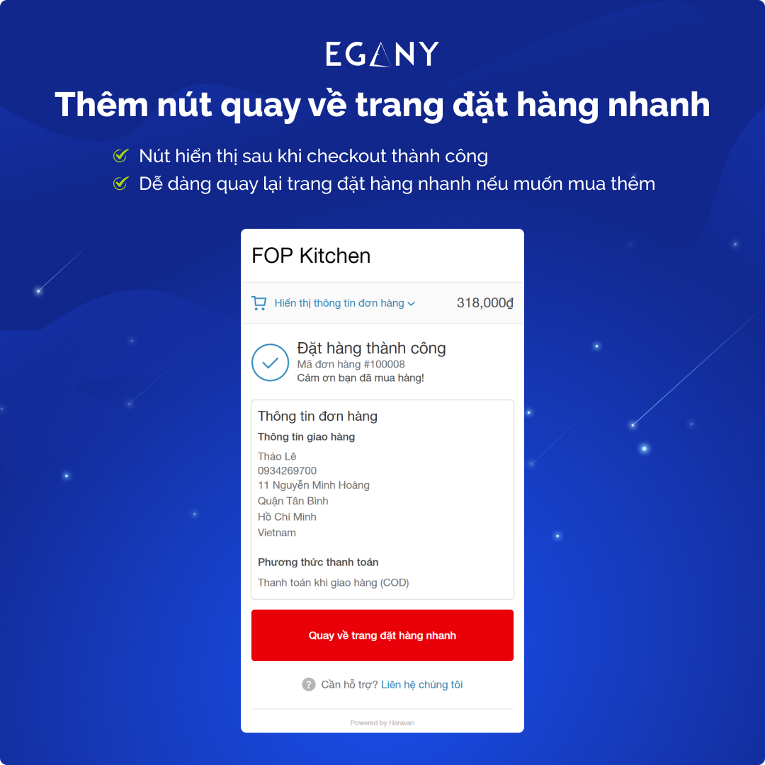 Nút quay về trang đặt hàng nhanh